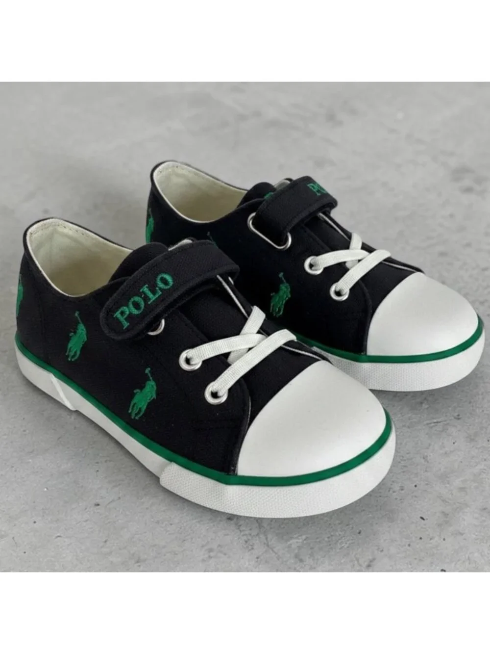 Polo Ralph Lauren Bal Harbour Cap Toe Repeat Toddler Sneaker Size 9 Navy Green - Picture 1 of 6